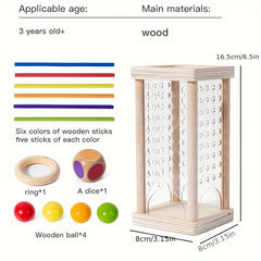 Wood Shape Sorting Dice Game with 12 Multicolor Sticks