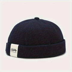Cloth Label Docker Hat Brimless Skull Cap Vintage Beanie Cap