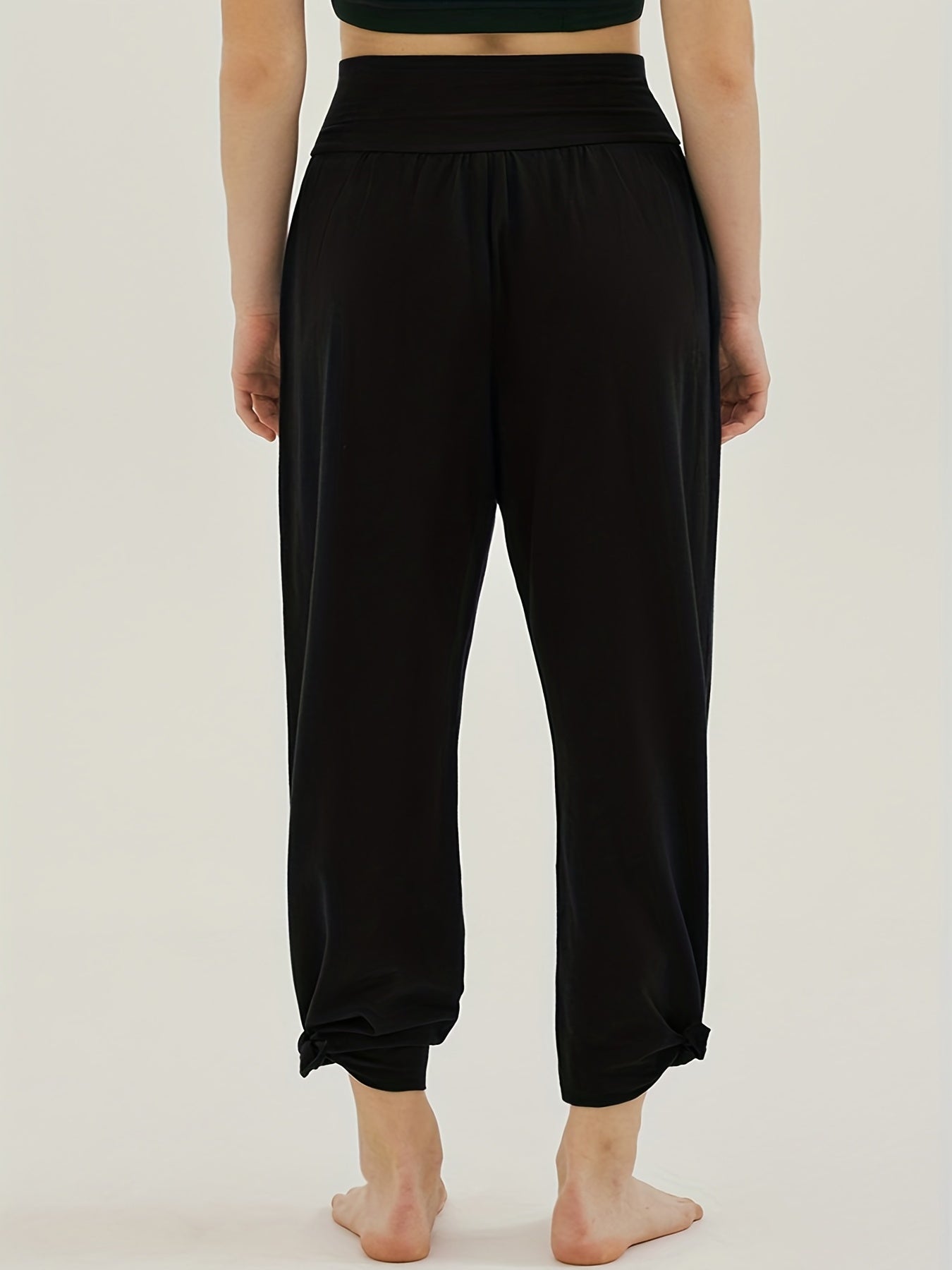  Sporty Pants Women's Plus Solid High Waist Adjustable Tie Knots Pocket