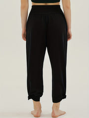  Sporty Pants Women's Plus Solid High Waist Adjustable Tie Knots Pocket