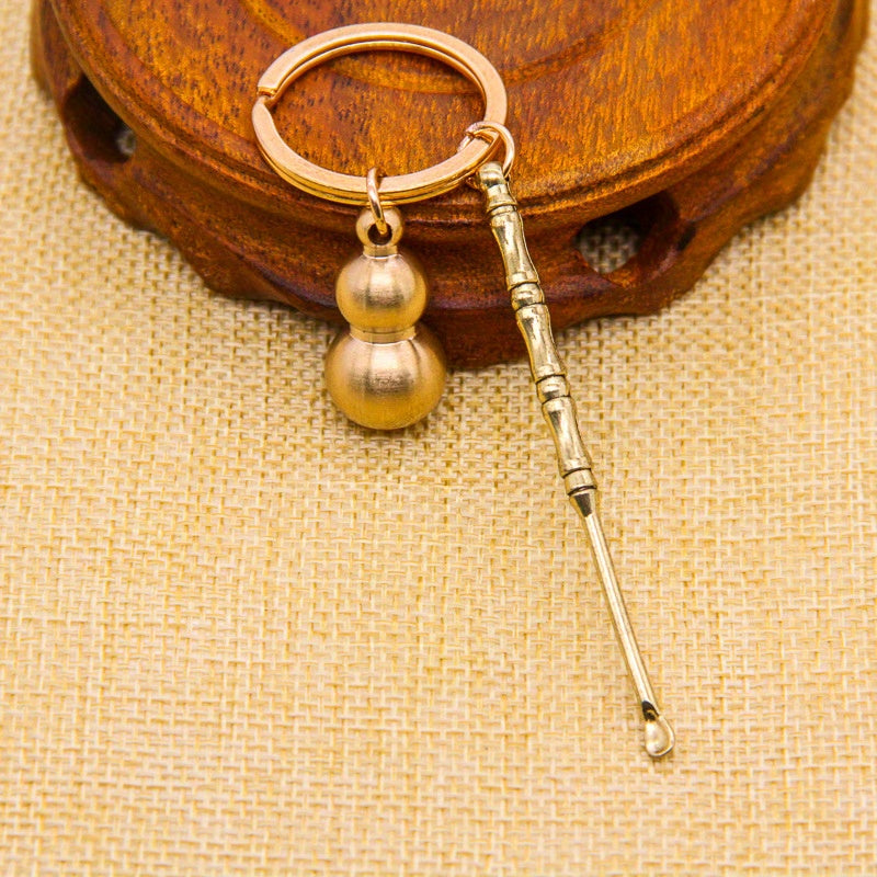 Portable Brass Ear Pick Keychain with Gourd Pendant