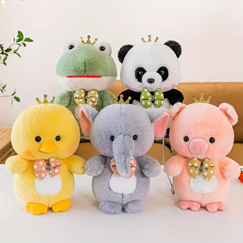 2pcs Plush Elephant Frog Duckling Piglet Toys Crown Bow Accents
