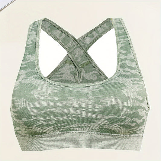 Girls Camo Seamless Sports Bra Cross Back Strap