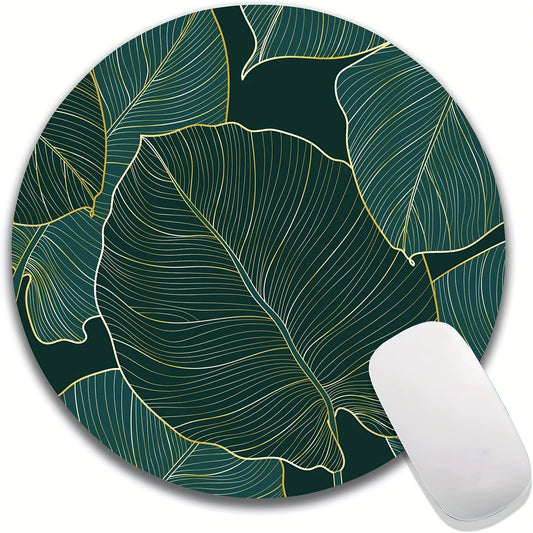 Personalized Round Mouse Pad with Leaf Pattern Design