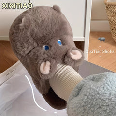 Cartoon Hippo Plush House Slippers For Boys