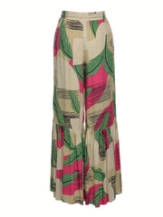  Colorblock Striped Ruffle Trim Wide Leg Pants
