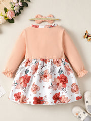 Girls Corduroy Floral Bow Dress Baby Clothes