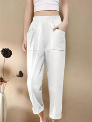  Casual Pants Solid Elastic Straight Leg Trousers