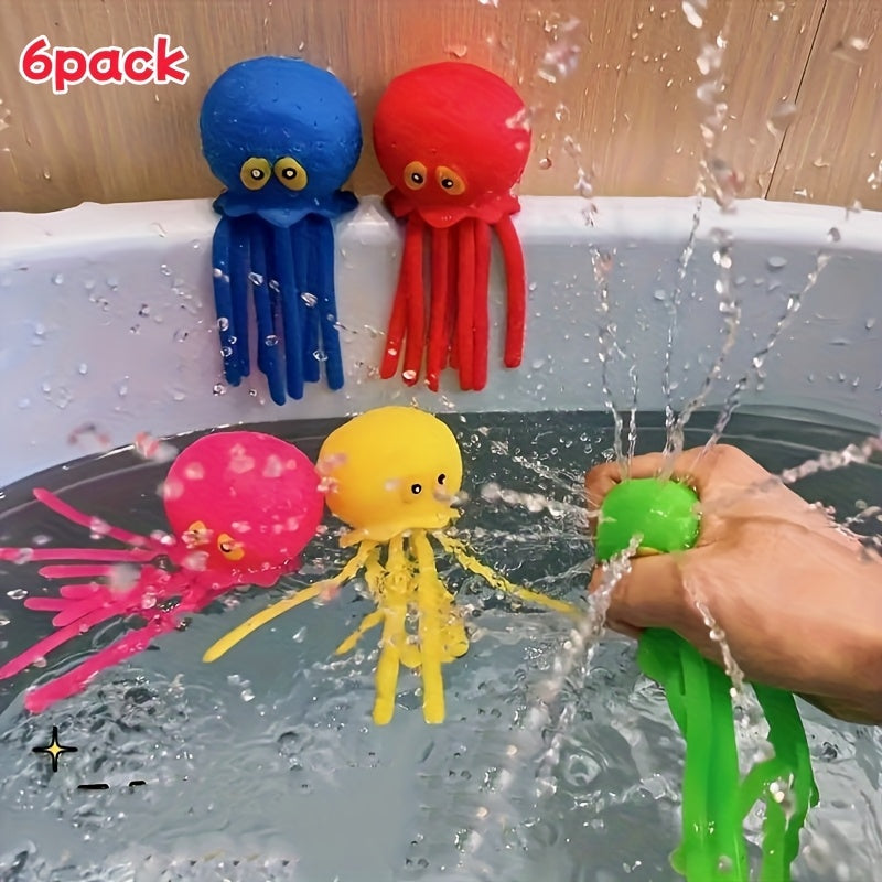 6pcs Octopus Squeeze Toys Splash Water Fun Bathroom Toys Reusable
