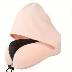 Memory Foam U Shaped Travel Pillow with Detachable Hood Neck Support