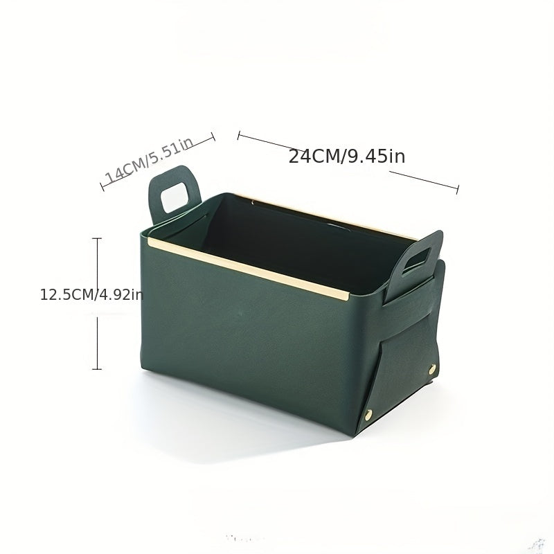 Desktop PU Leather Storage Basket Foldable Storage Box With Handle