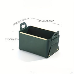 Desktop PU Leather Storage Basket Foldable Storage Box With Handle