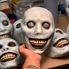 Creepy Smile Demon Halloween Mask with Red Stitched Eyes & Mouth