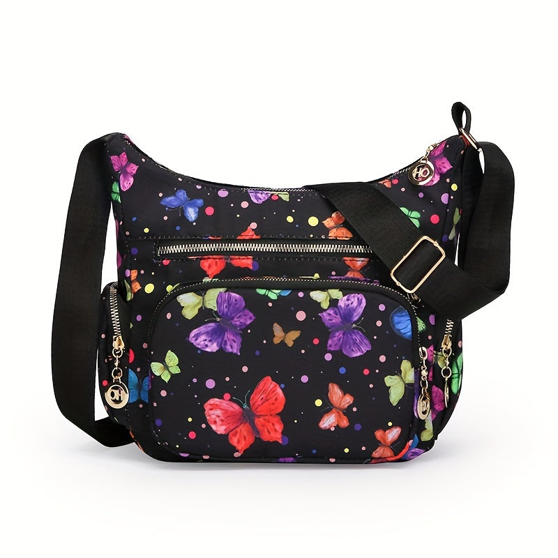 Fashionable Crossbody Handbag Floral & Mushroom Prints Adjustable Strap