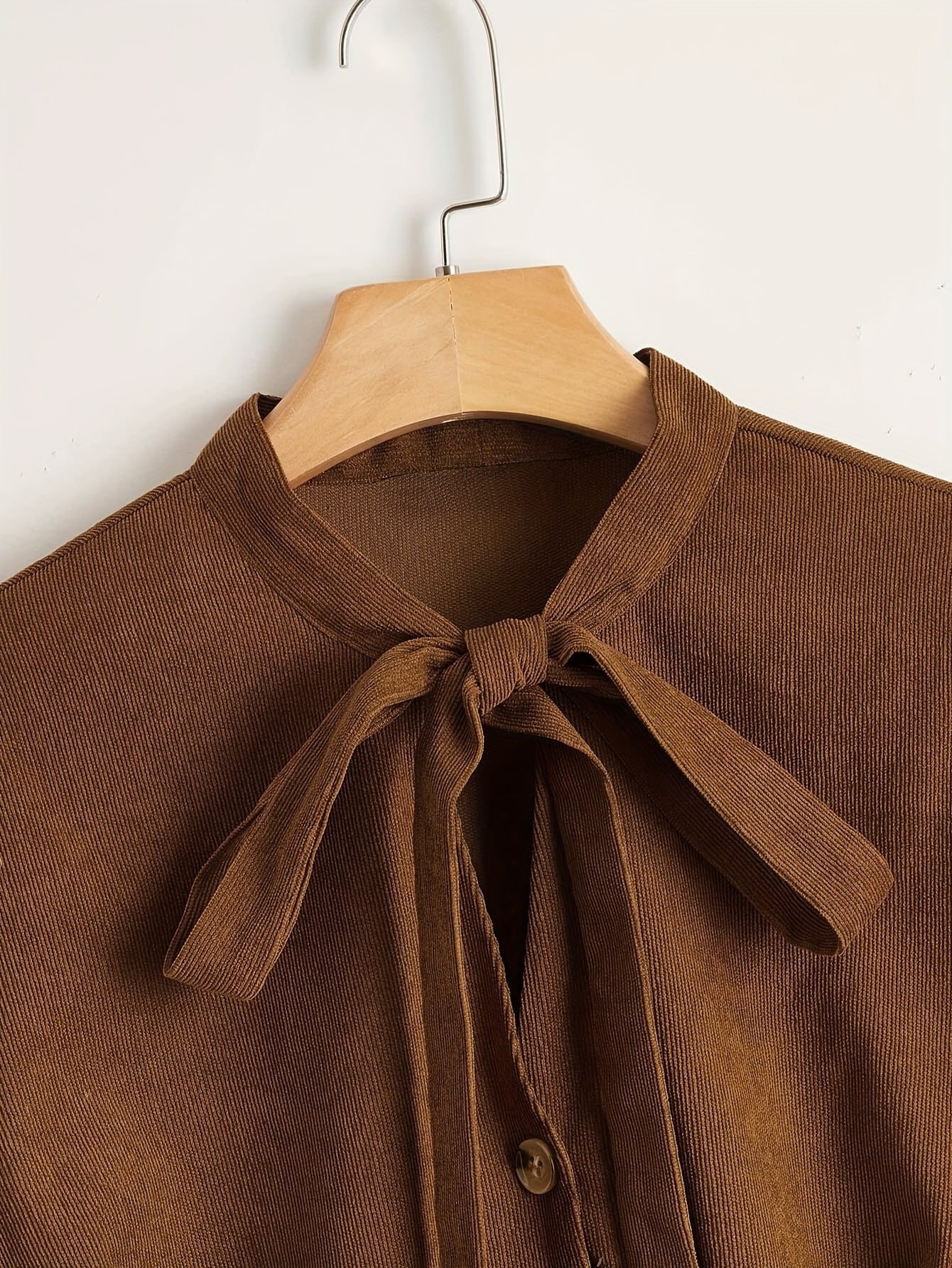  Solid Corduroy Flounce Button Up A line Mini Dress