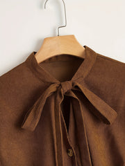  Solid Corduroy Flounce Button Up A line Mini Dress