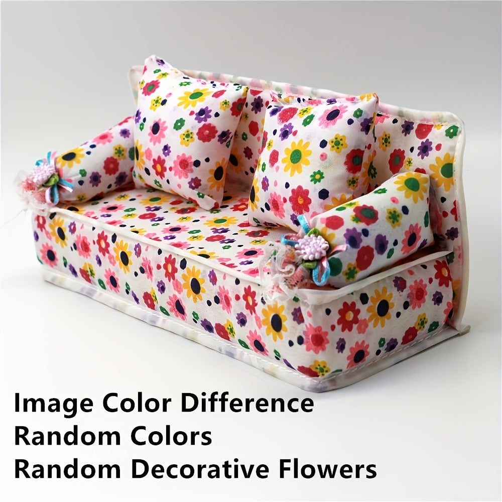 Dollhouse Furniture Flower Cloth Sofa with 2 Cushions