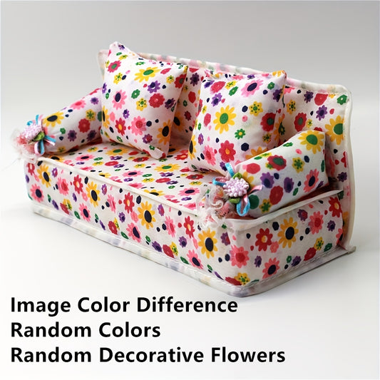 Dollhouse Furniture Flower Cloth Sofa with 2 Cushions