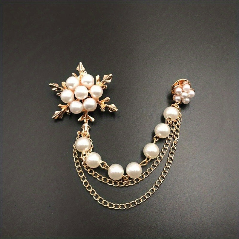 Pearl Ice Flower Tassel Brooch