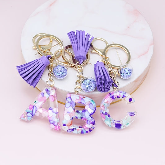 Crystal Initial Letter Liquid Keychain Women Key Chains Bag Charm Gift