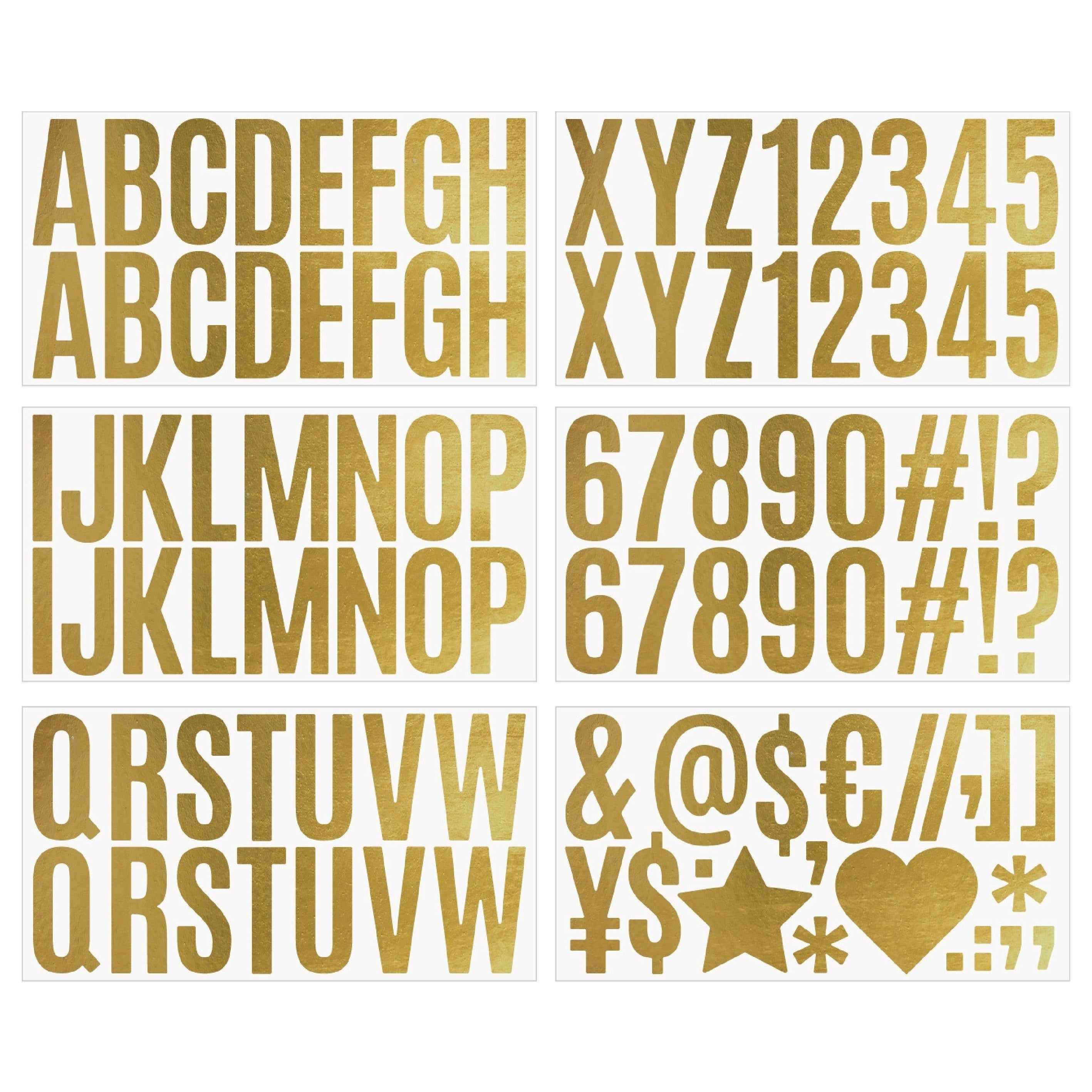 6pcs Large 2.5 Golden Foil Vinyl Stickers Alphabet & Numbers