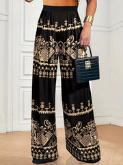 Ethnic Print Wide Leg Pants High Waist