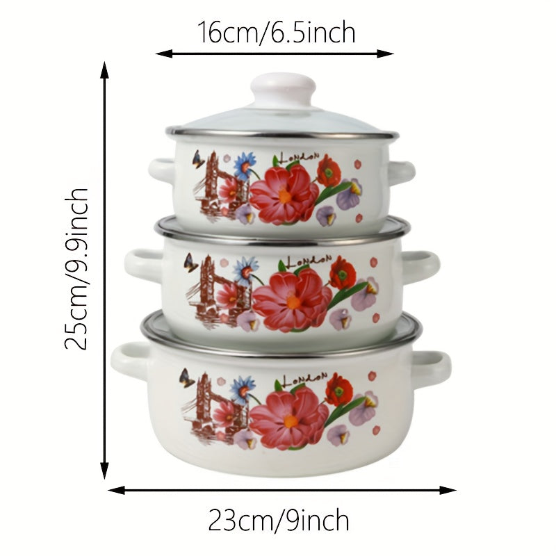 3pcs Enamel Soup Pot Barbecue Pot Stew Pot Set