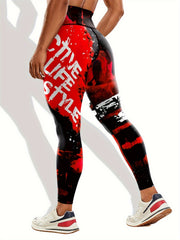 Letter Pattern Yoga Pants High Waist Tummy Control Running Leggings