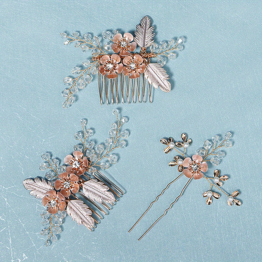 Bridal Crystal Flower Hair Comb Set