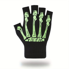 Men's Skull Skeleton Pattern Half Finger Gloves For Outdoor Halloween Gift