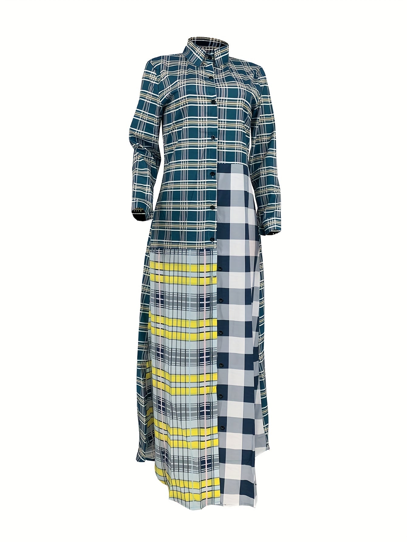 Plaid Long Line Coat Button Down Open Front Coat Women's Clothing