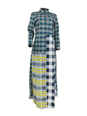 Plaid Long Line Coat Button Down Open Front Coat Women's Clothing