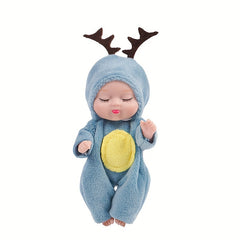 6 Cute Cartoon Stuffed Animal Dolls + Realistic Girl Doll Set