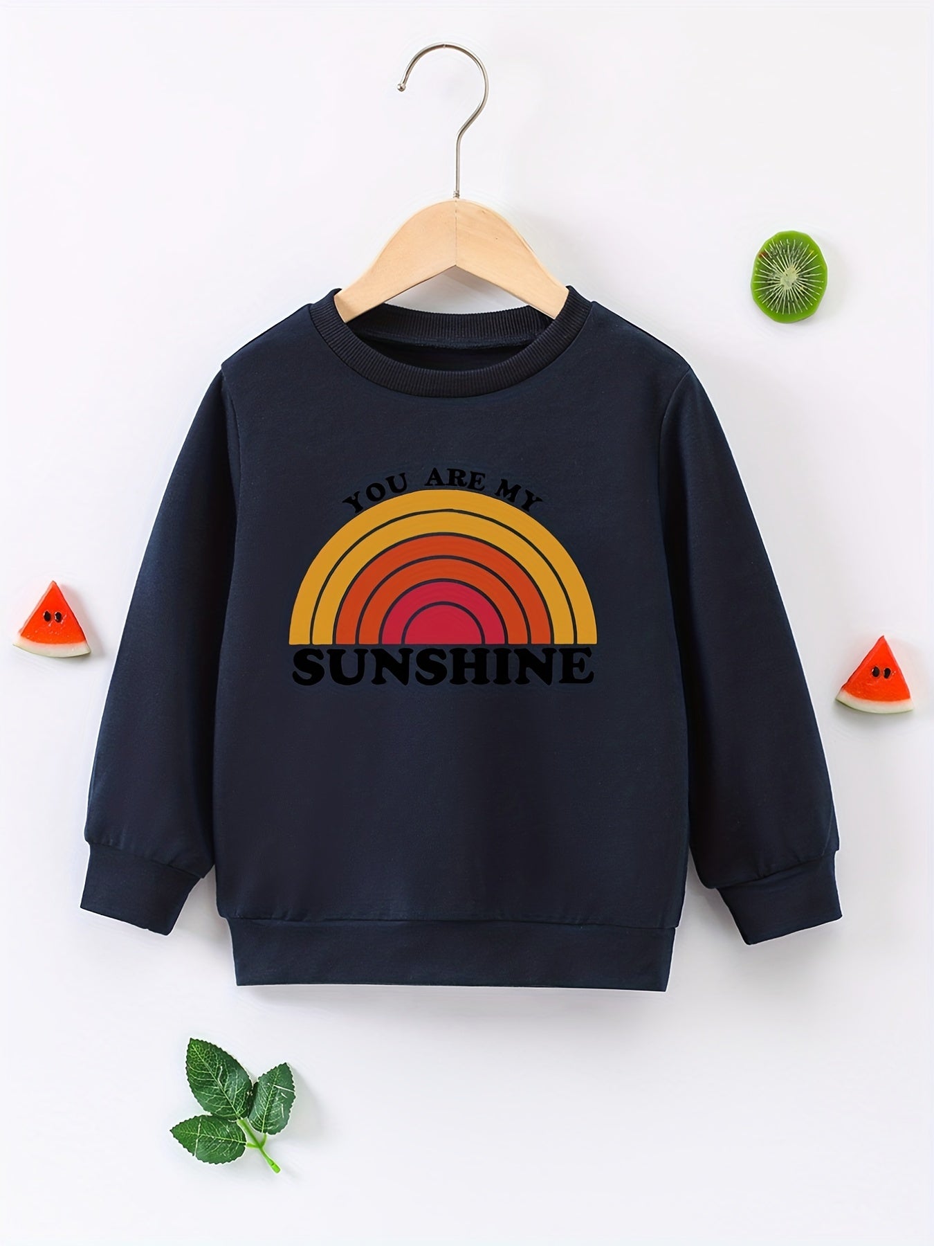 Rainbow Graphic Round Neck Pullover Girls Sweatshirt
