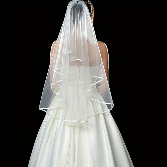 Bridal Wedding Veil Headdress White with Pearls and Lace
