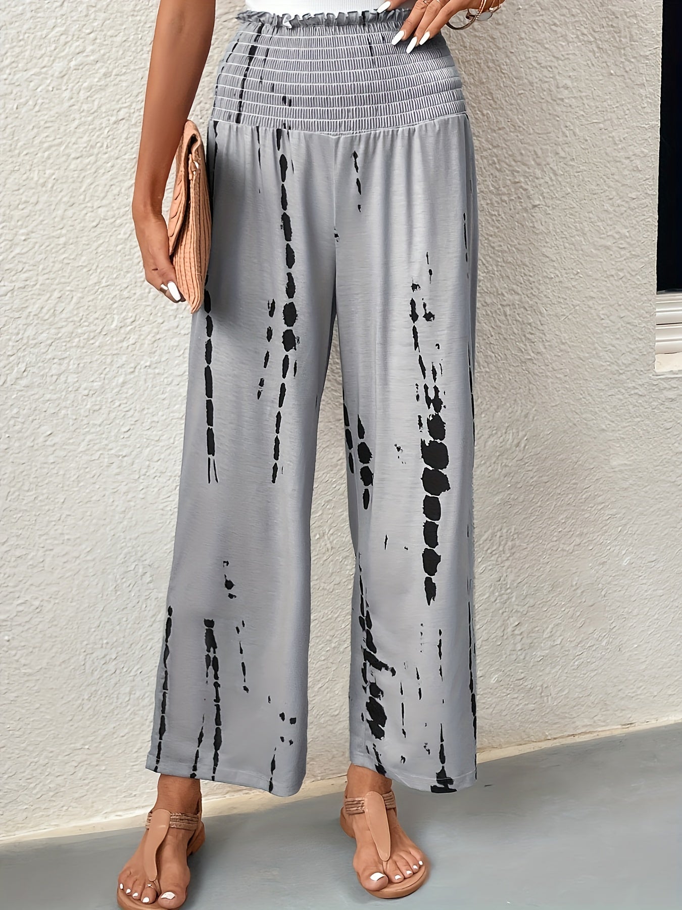  Tie Dye Ruffle Trim Wide Leg Trousers