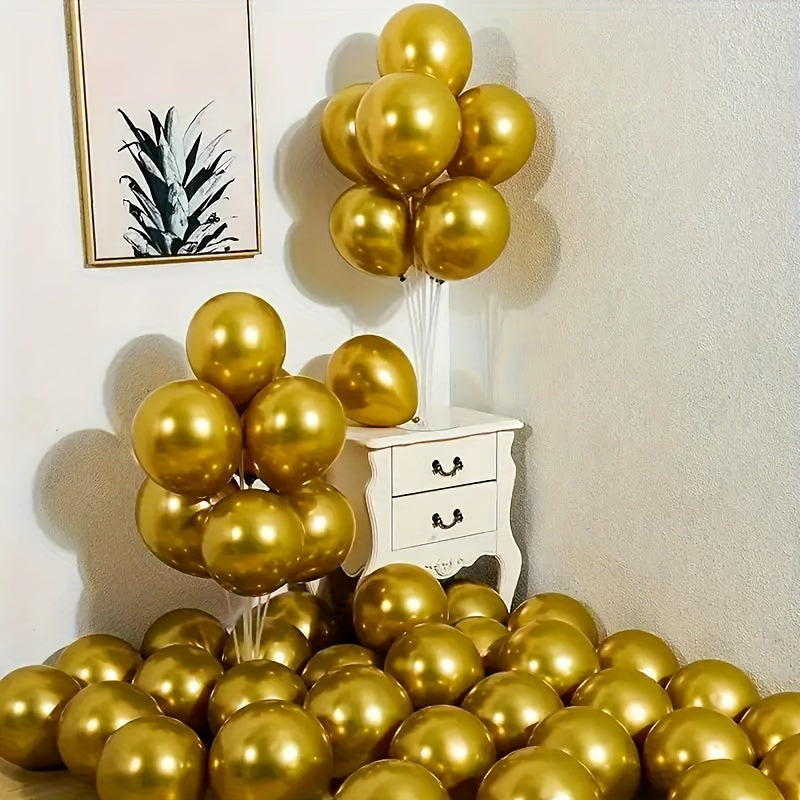 50 Golden Metallic Latex Balloons 10 Inch for Weddings Birthdays Anniversaries