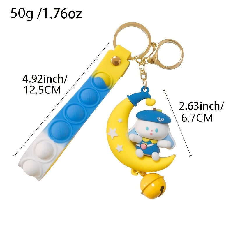 Cartoon Moon Rabbit Silicone Keychain School Bag Pendant