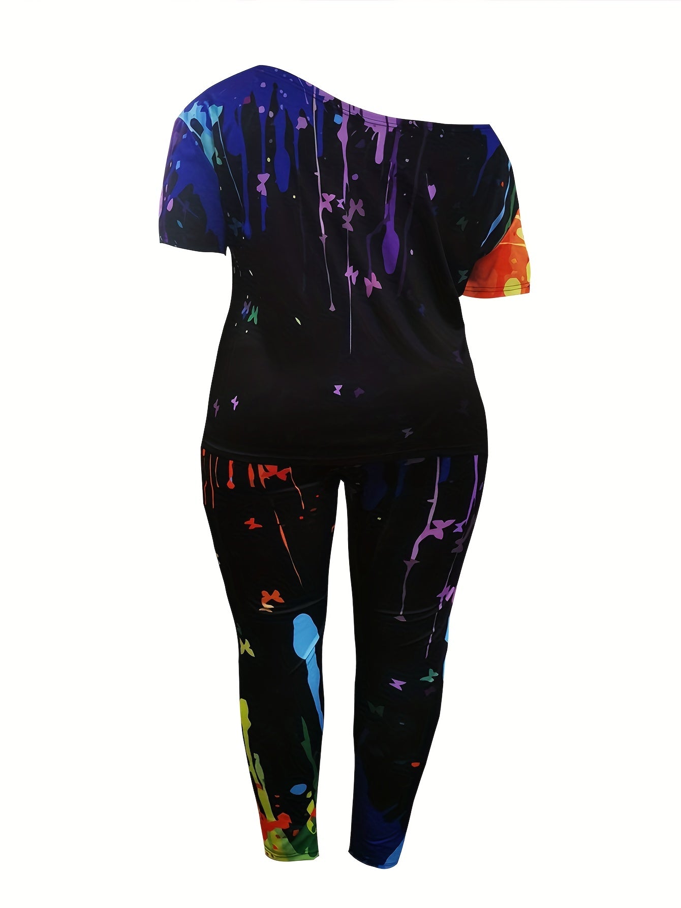  Splash Print One Shoulder Top & Pants Set