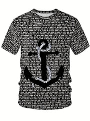 Men's Anchor Print T-shirt Casual Stretch Tee for Summer