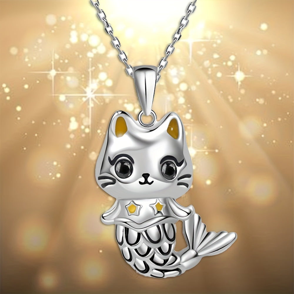 Mermaid Kitten Pendant Necklace Charm Women's Jewelry