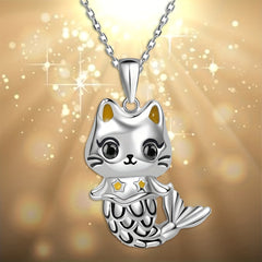 Mermaid Kitten Pendant Necklace Charm Women's Jewelry