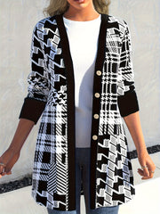  Geometric Print Cardigan Long Sleeve Button Up