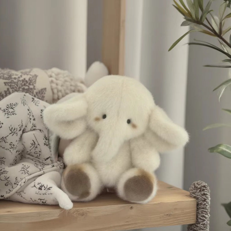 Soft Cream Elephant Plush Toy with Brown Accents for Kids