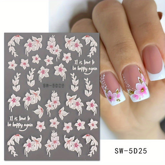 5D Embossed Camellia Nail Art Stickers - Spring Summer Flower Decoration