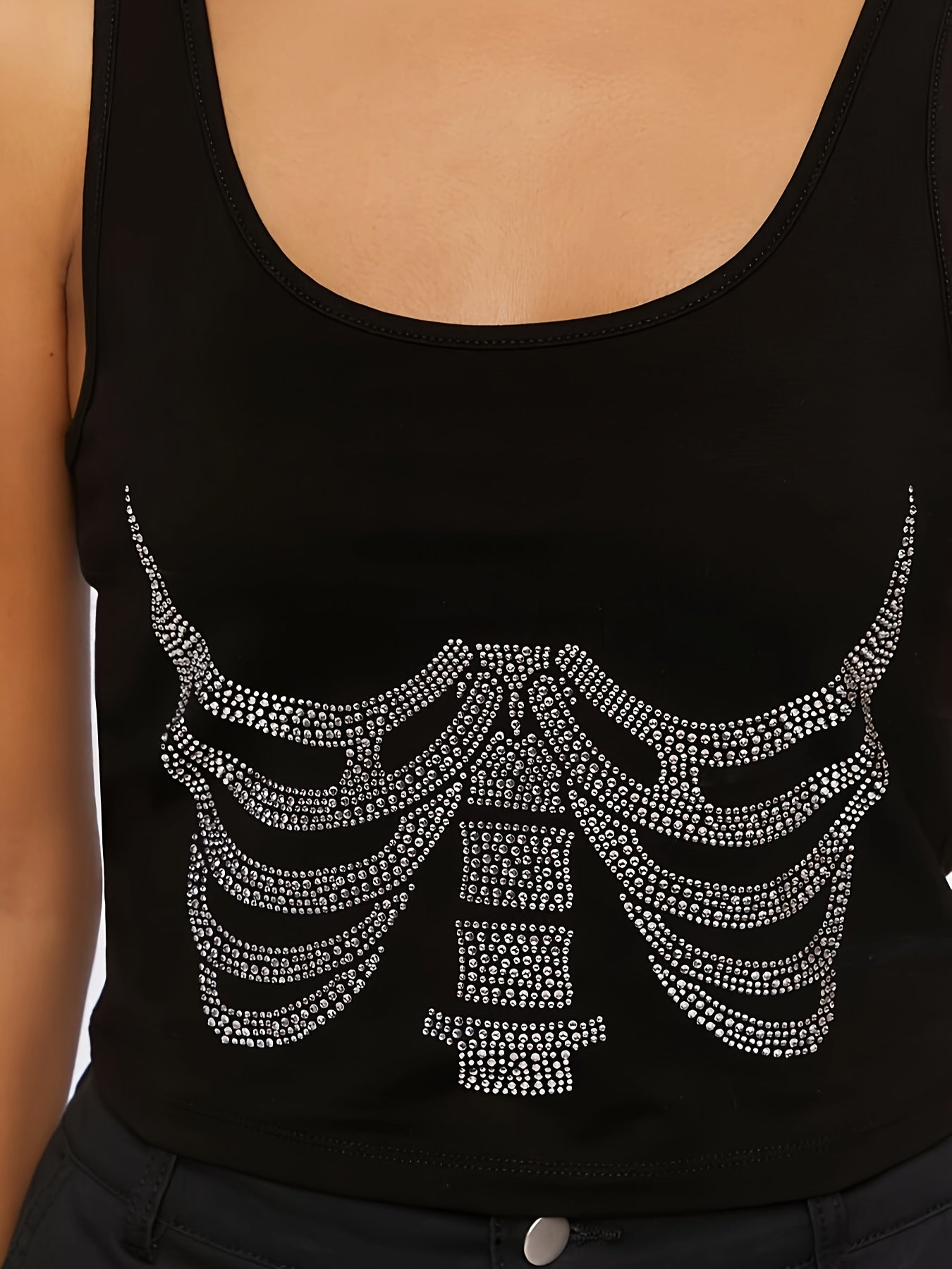  Rhinestone Skull Print Tank Top