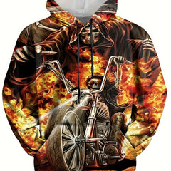 Skeleton Motorcyclist Print Hoodies for Men Graphic Hoodie