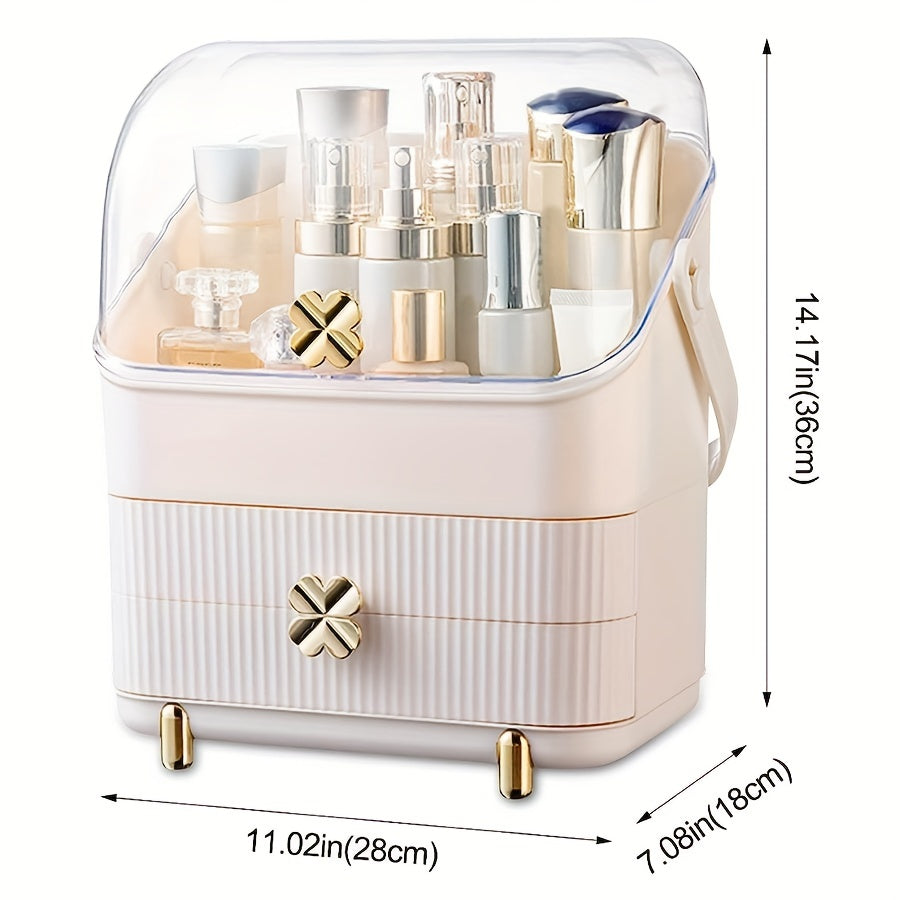 Makeup Organizer with 2 Layer Storage Box and Transparent Cover