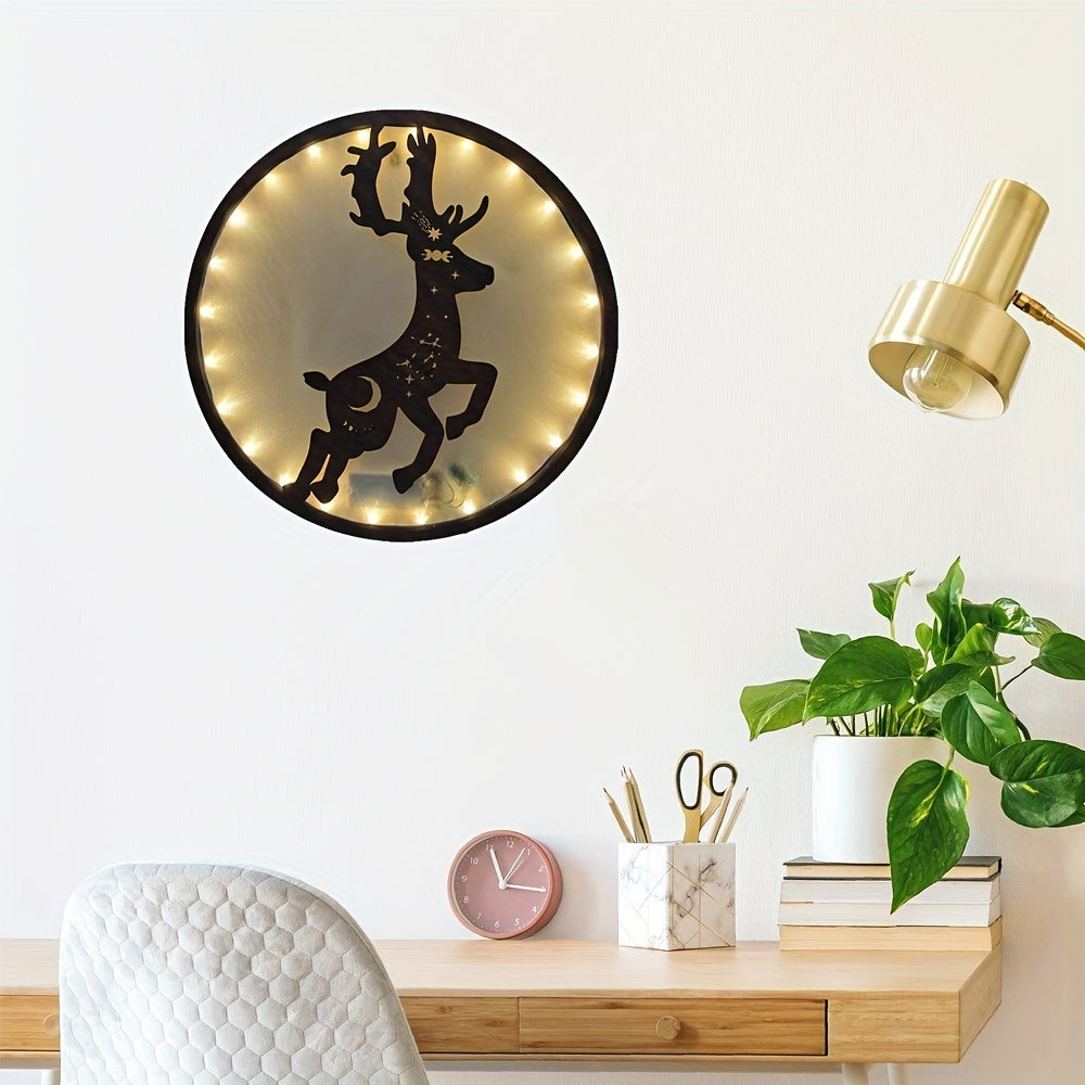 LED Christmas Deer Wooden Sign Hanging Wall Sticker Pendant