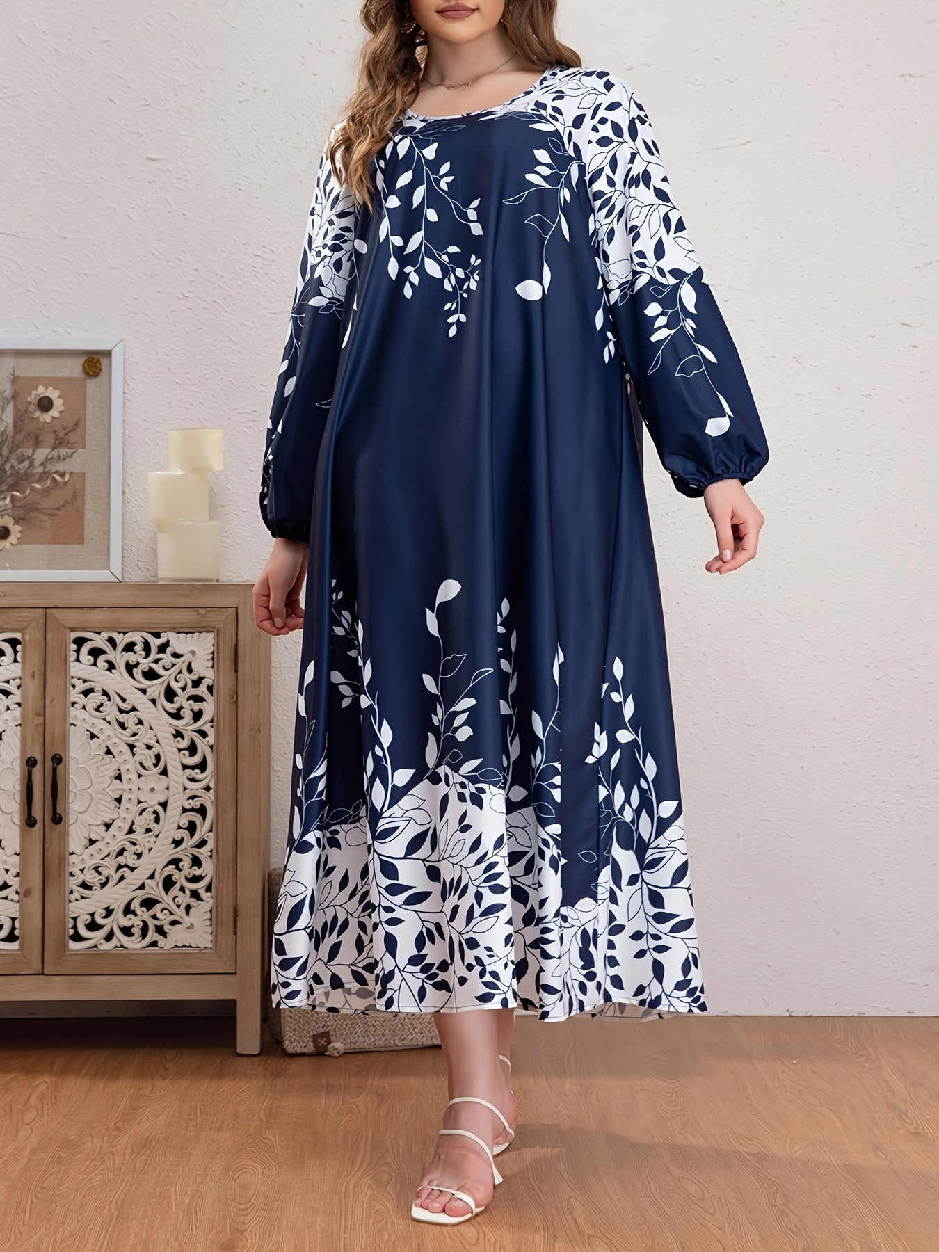  Colorblock Floral Print Lantern Sleeve Maxi Dress